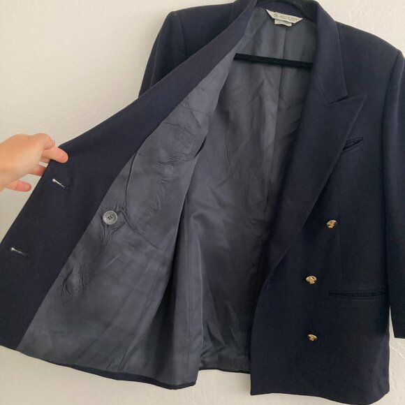 Vintage Austin Reed 100% Wool Navy Blue Blazer Double Breasted Preppy Academia 6 - Picture 6 of 14